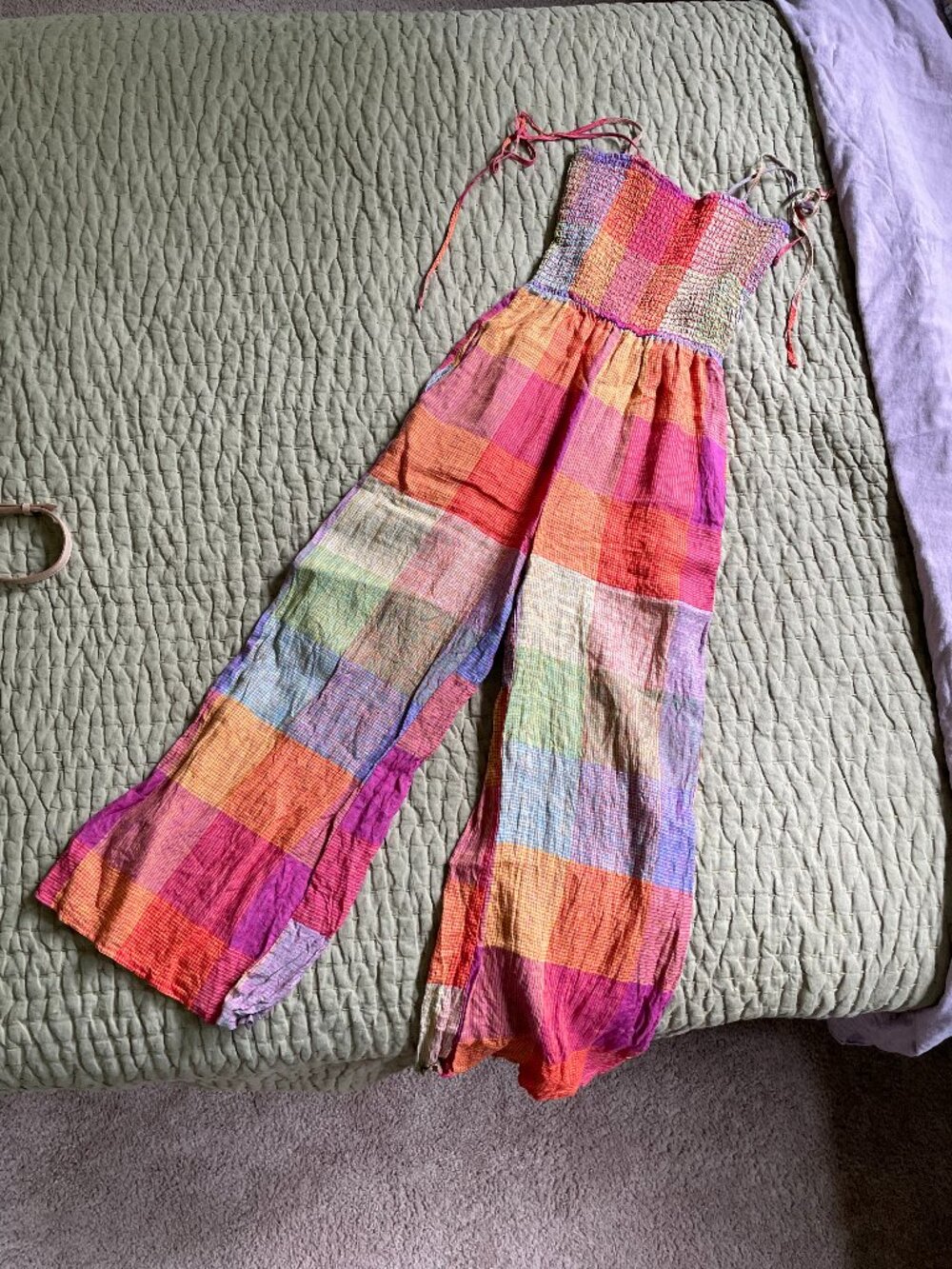 DRA Los Angeles Smocked Madras Jumpsuit